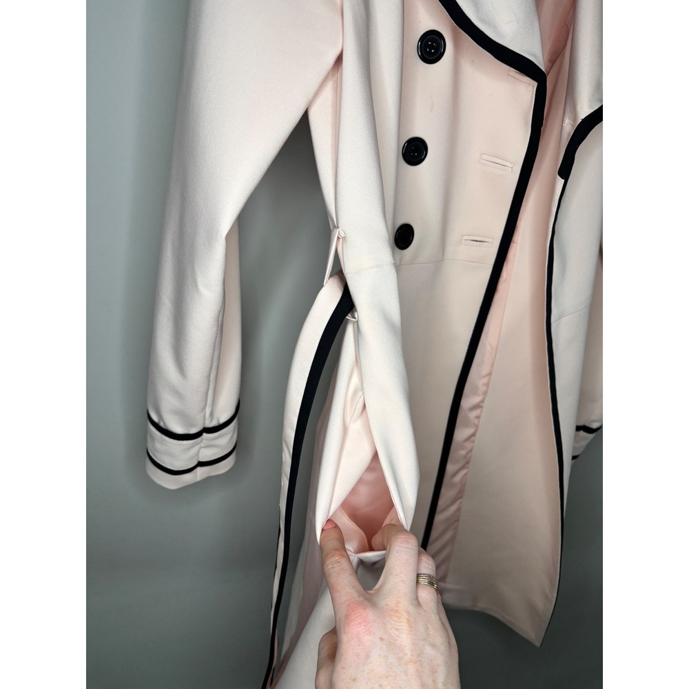 Elle Pink Double Breasted Trench Coat Black Trim Womens Size 2 - Picture 4 of 10